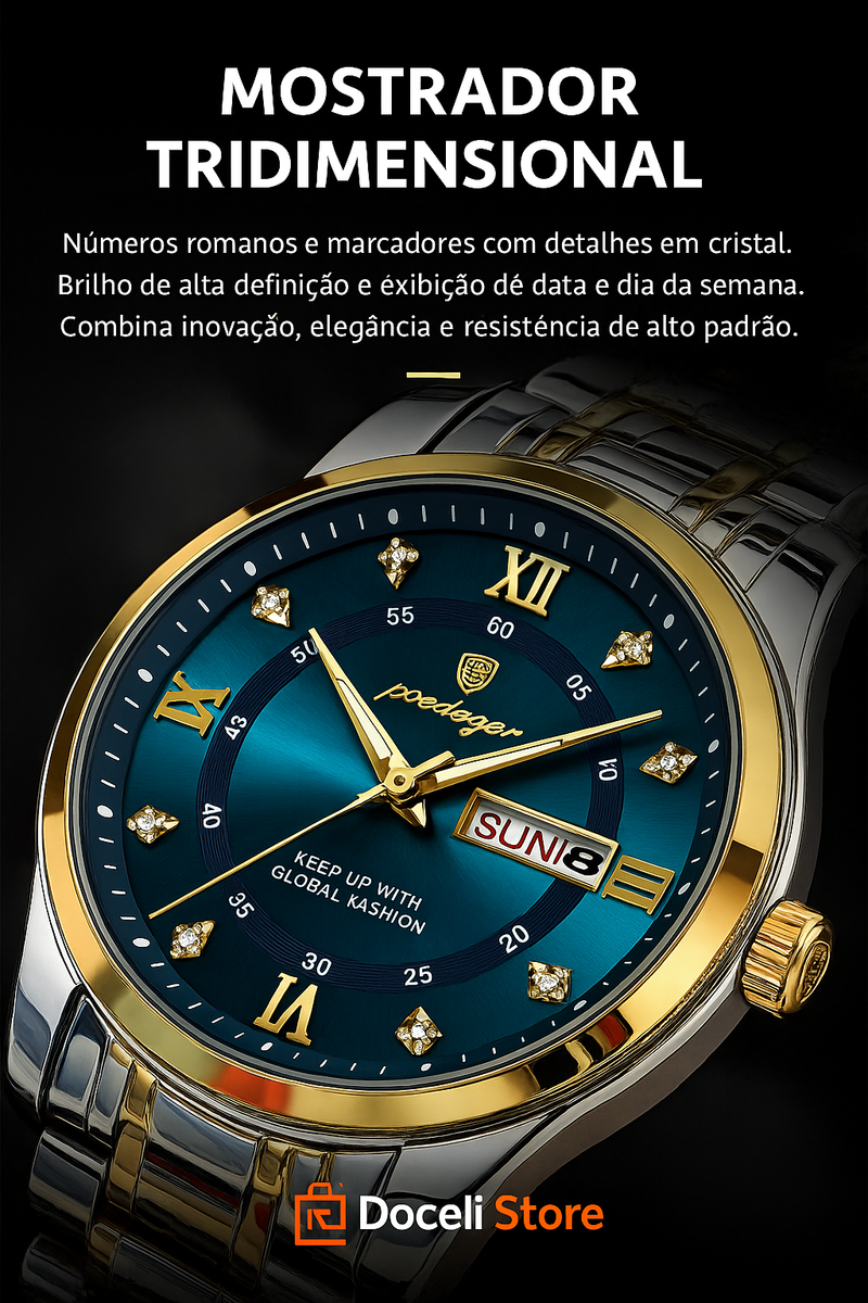 Relógio POEDAGAR Luxury De Aço Inoxidável
