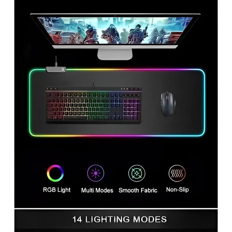 ALFA Mouse Pad Gamer  RGB Led 80x30cm Preto