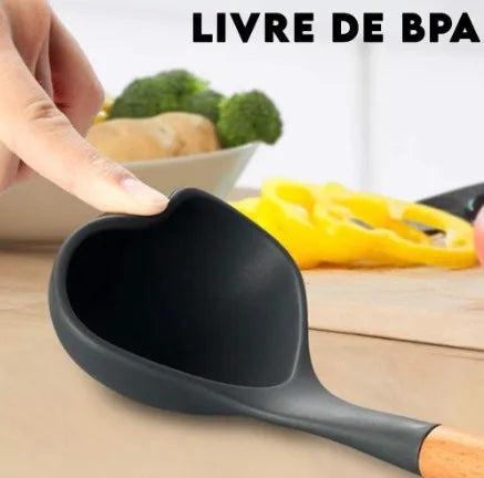 Kit Jogo 11 Peças Utensílios de Cozinha Silicone   Antiaderente com Suporte